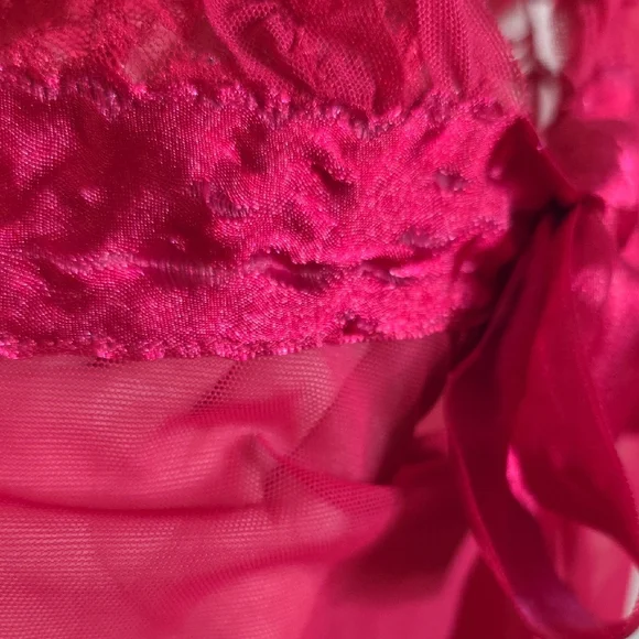 Frederick's of Hollywood Babydoll Sheer Ruffle Lace Chemise Lingerie Red Large - Picture 8 of 10